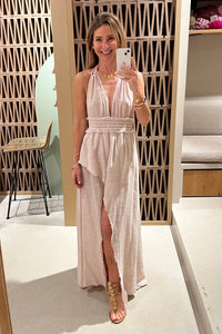 LONG SLITTED NECKHOLDER DRESS "MALIA" DUSTY PINK