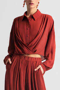 FLOWY CROPPED BLOUSE BRICK