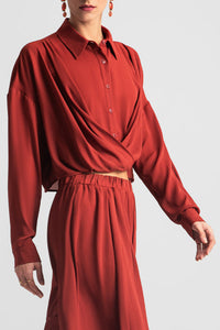 FLOWY CROPPED BLOUSE BRICK