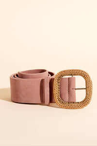 VELOURS LEATHER BELT WITH RAFFIA BUCKLE "LESIA" ROSE
