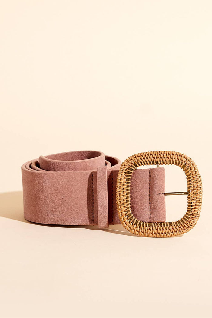 VELOURS LEATHER BELT WITH RAFFIA BUCKLE "LESIA" ROSE