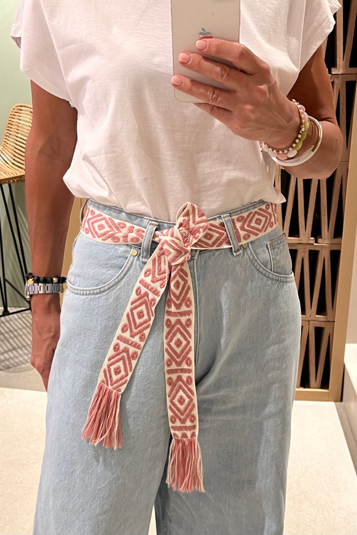 WOVEN BELT "AZTEC" ROSEWOOD/ECRU