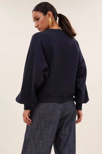 OVERSIZED COTTON SWEATER "LUCKY" NAVY