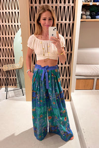 LONG WIDE LEG PANTS "ELAFONISI" GREEN/BLUE