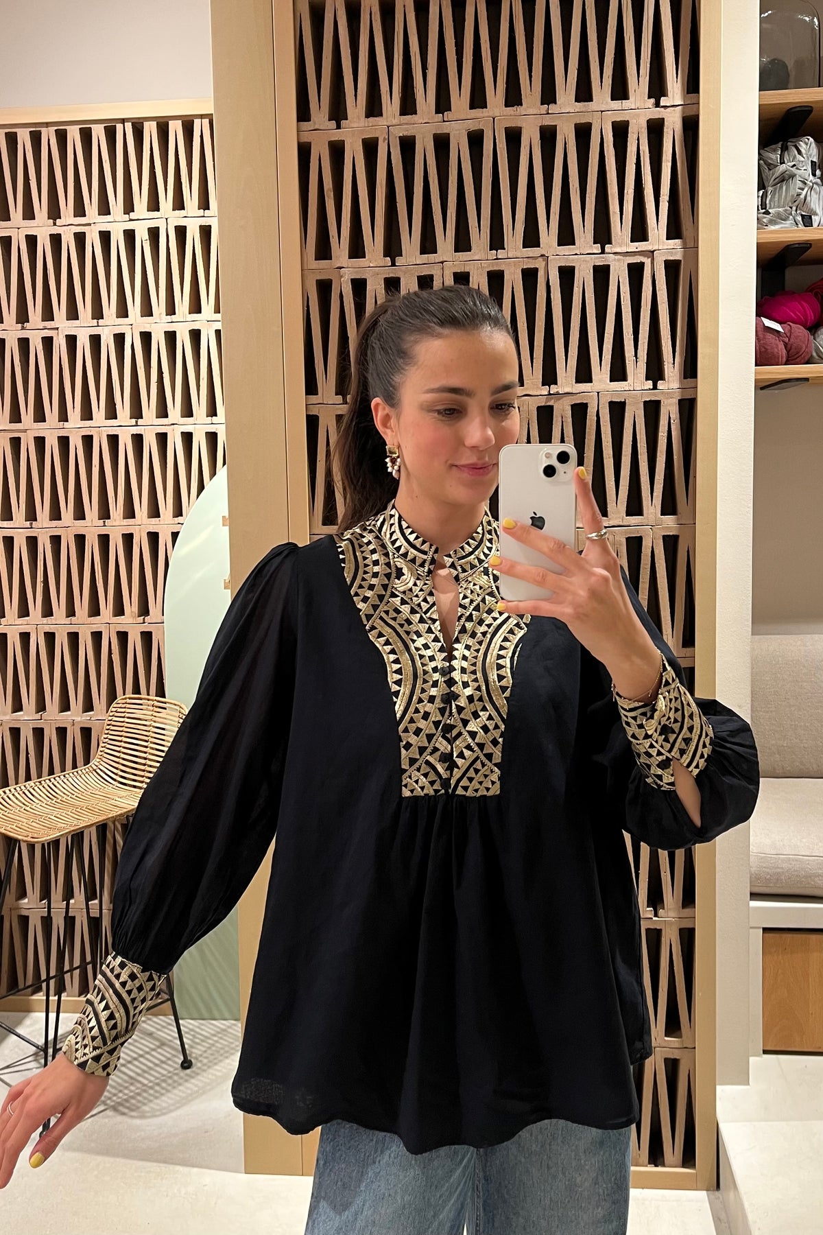 COTTON BLOUSE "TRIANGLE" BLACK/GOLD