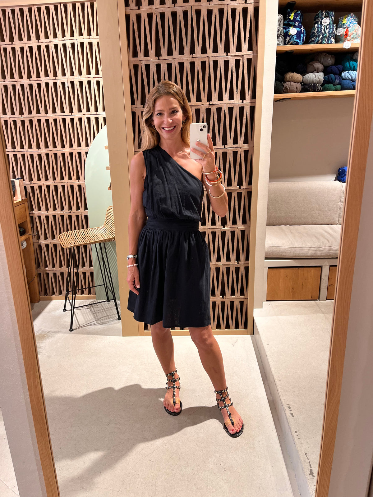 SHORT ONE SHOULDER COTTON WRAP DRESS "ALEA" BLACK