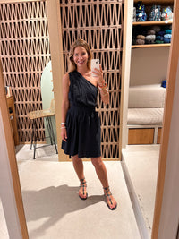 SHORT ONE SHOULDER COTTON WRAP DRESS "ALEA" BLACK