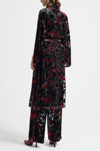 VELVET VISCOSE KIMONO WITH BELT "FLORA" BURGUNDY