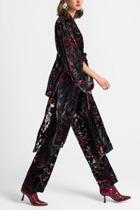 VELVET VISCOSE KIMONO WITH BELT "FLORA" BURGUNDY