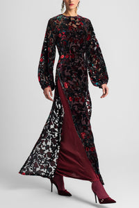 LONG VISCOSE VELVET DRESS "FLORA" BURGUNDY
