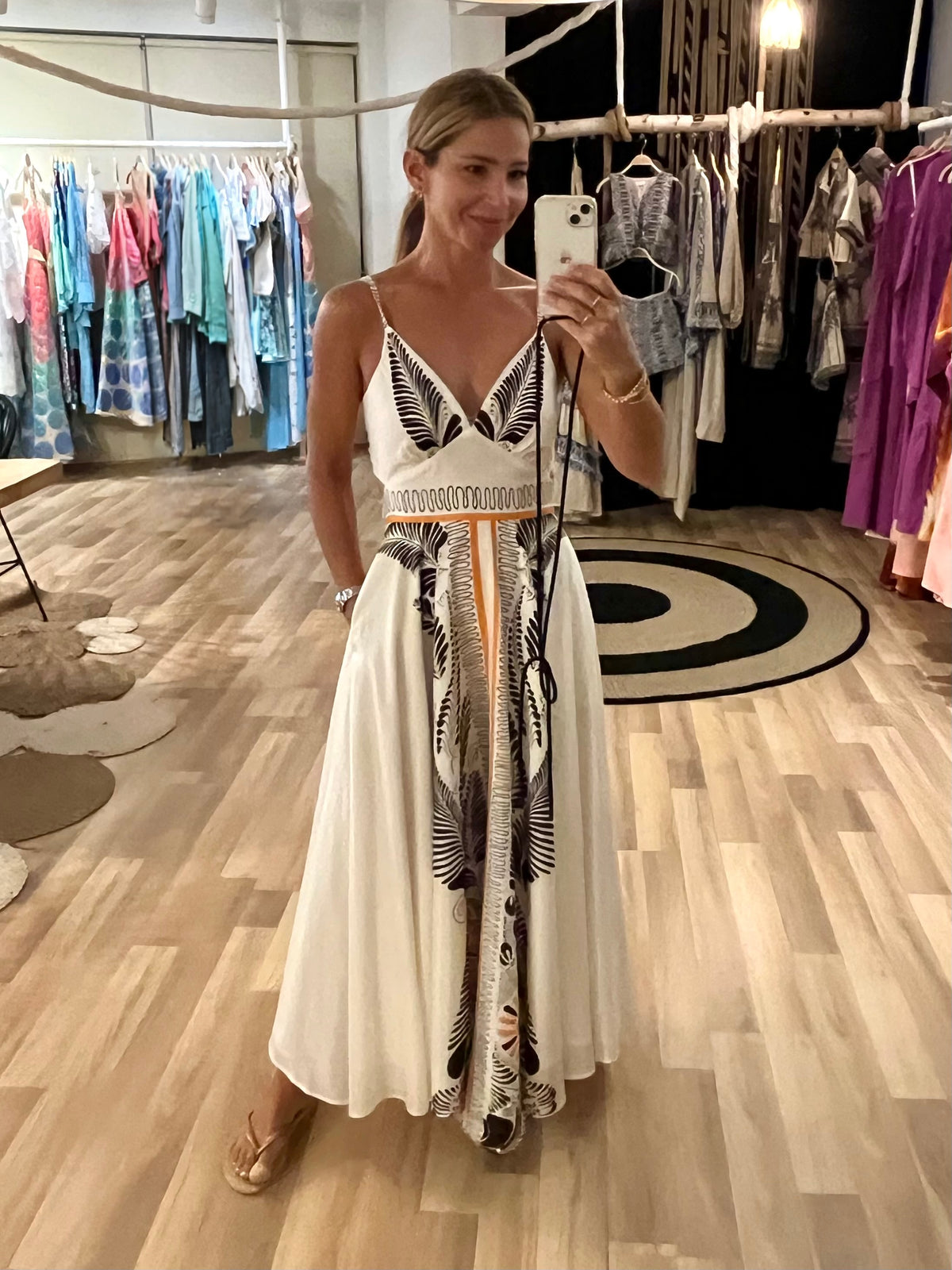 STRAPPY MIDI DRESS "ALTHEA" WHITE/BLACK/ORANGE