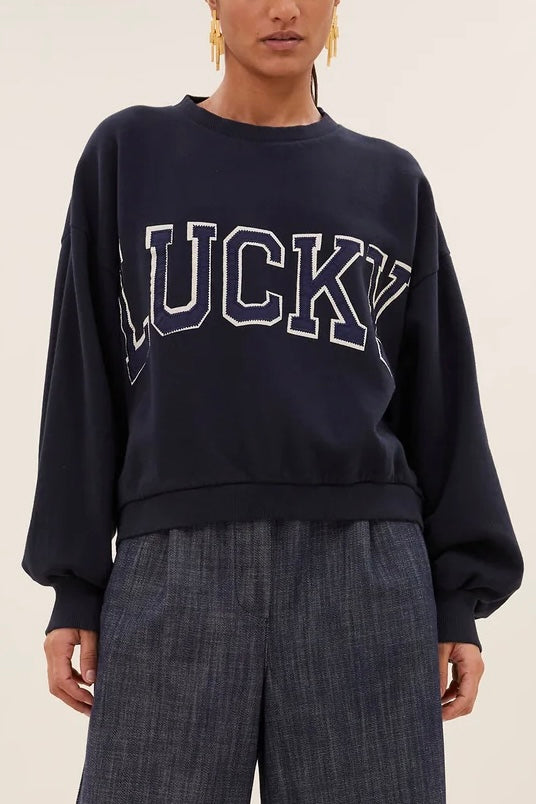 OVERSIZED COTTON SWEATER "LUCKY" NAVY