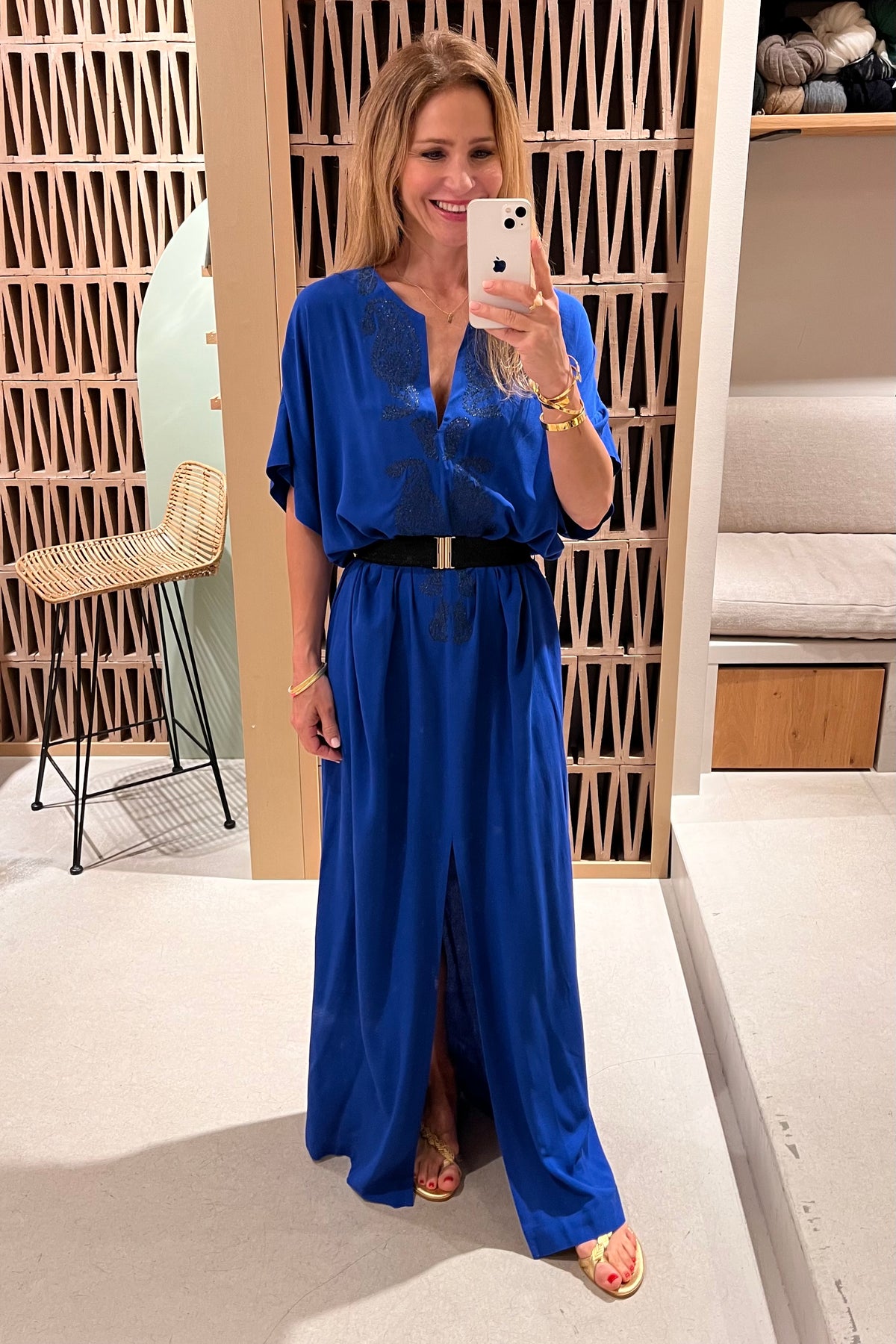 LONG EMBROIDERED KAFTAN "LAHOUR" GREEK BLUE