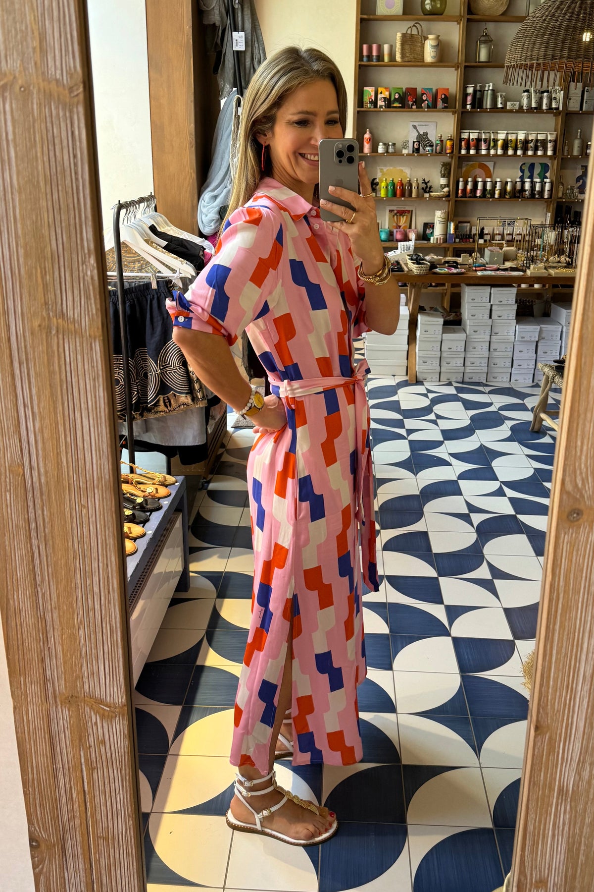 MIDI SHIRT DRESS WITH BELT "DIDO" MULTICOLOR