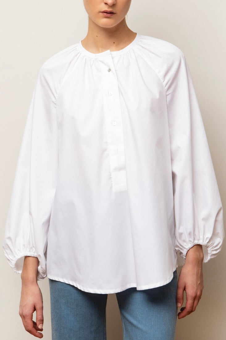 COTTON BLOUSE WITH BALLOON SLEEVES WHITE