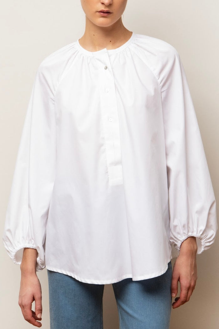 COTTON BLOUSE WITH BALLOON SLEEVES WHITE