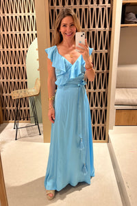 WRAP VISCOSE DRESS "PACCIA" SKY BLUE