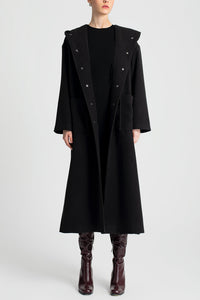 HOODED OVERSIZED COAT WITH BELT BLACK