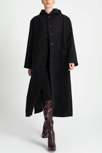 HOODED OVERSIZED COAT WITH BELT BLACK