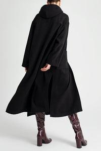 HOODED OVERSIZED COAT WITH BELT BLACK
