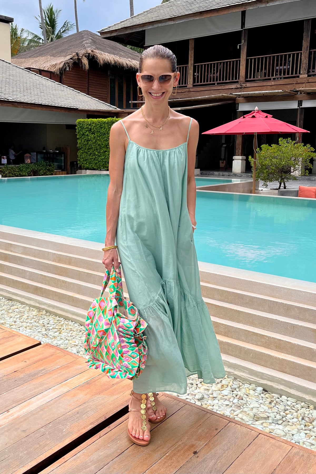 OVERSIZED STRAPPY SILK-COTTON DRESS "ALMA" MINT