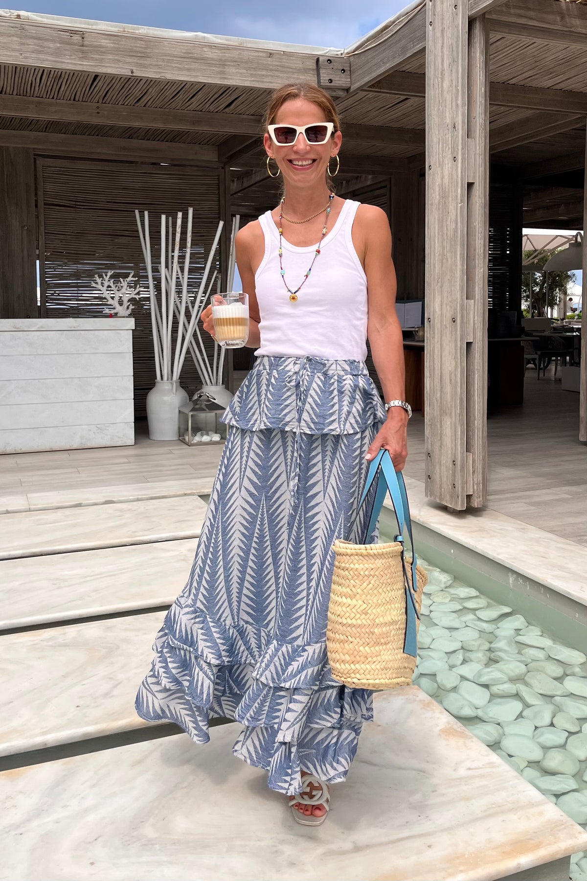 MIDI VOLANTS BOHO SKIRT "FINIKAS" BLUE