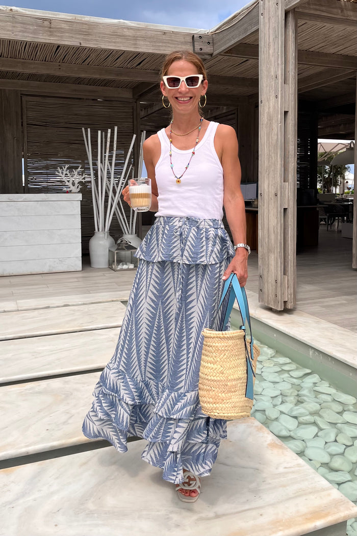 MIDI VOLANTS BOHO SKIRT "FINIKAS" BLUE