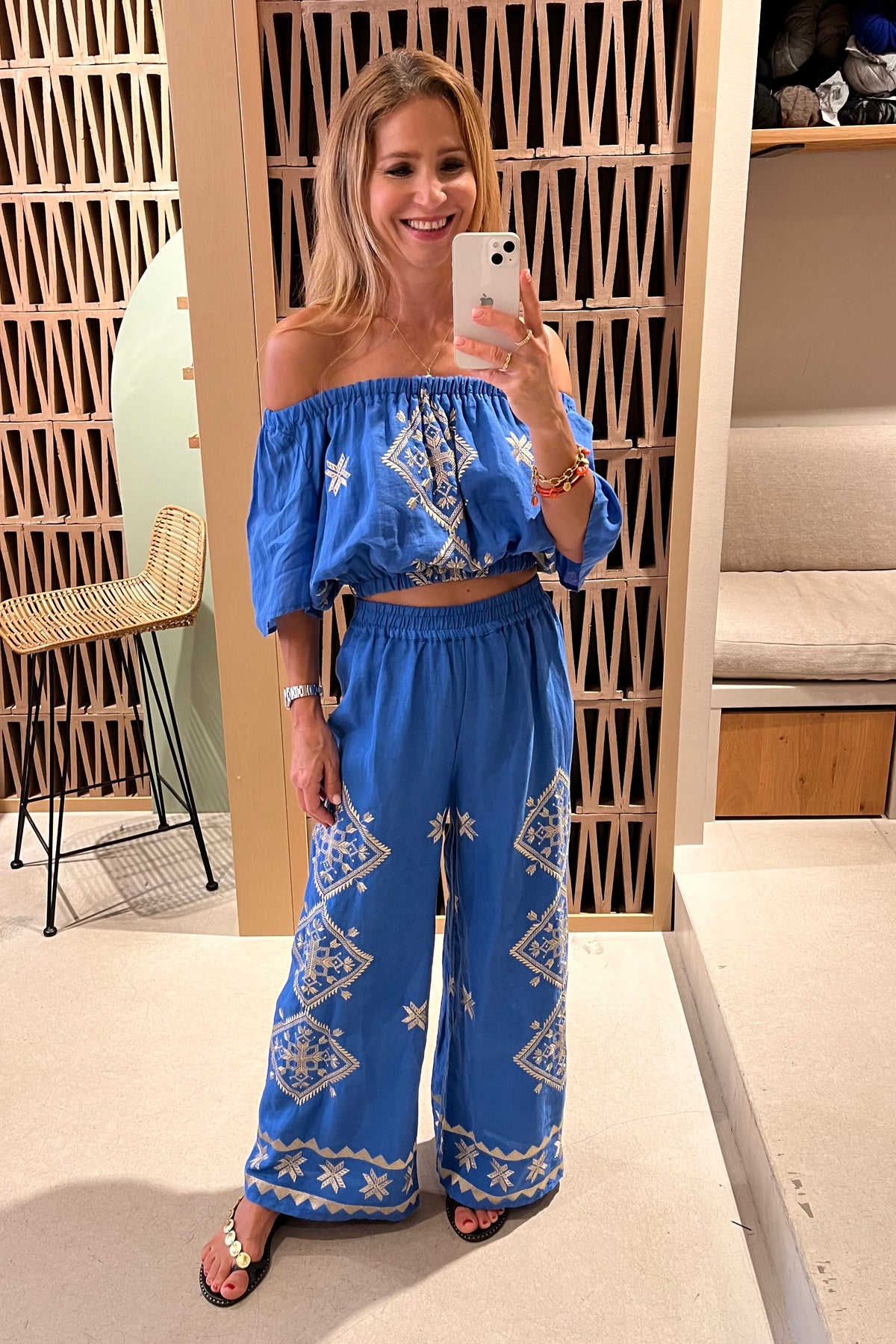 LINEN PANTS "LEFKADA" BLUE RAF/GOLD