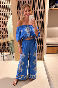 LINEN PANTS "LEFKADA" BLUE RAF/GOLD