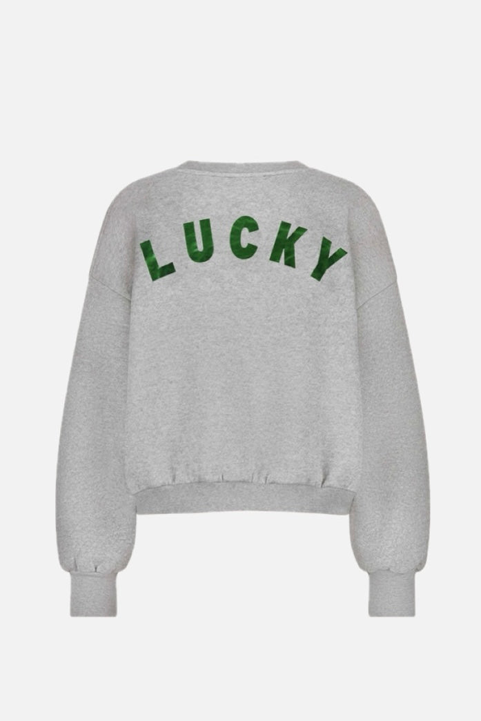 OVERSIZED COTTON SWEATER "LUCKY" GREY/METALLIC GREEN