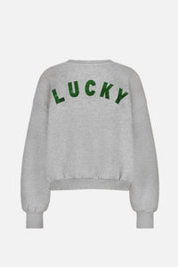 OVERSIZED COTTON SWEATER "LUCKY" GREY/METALLIC GREEN