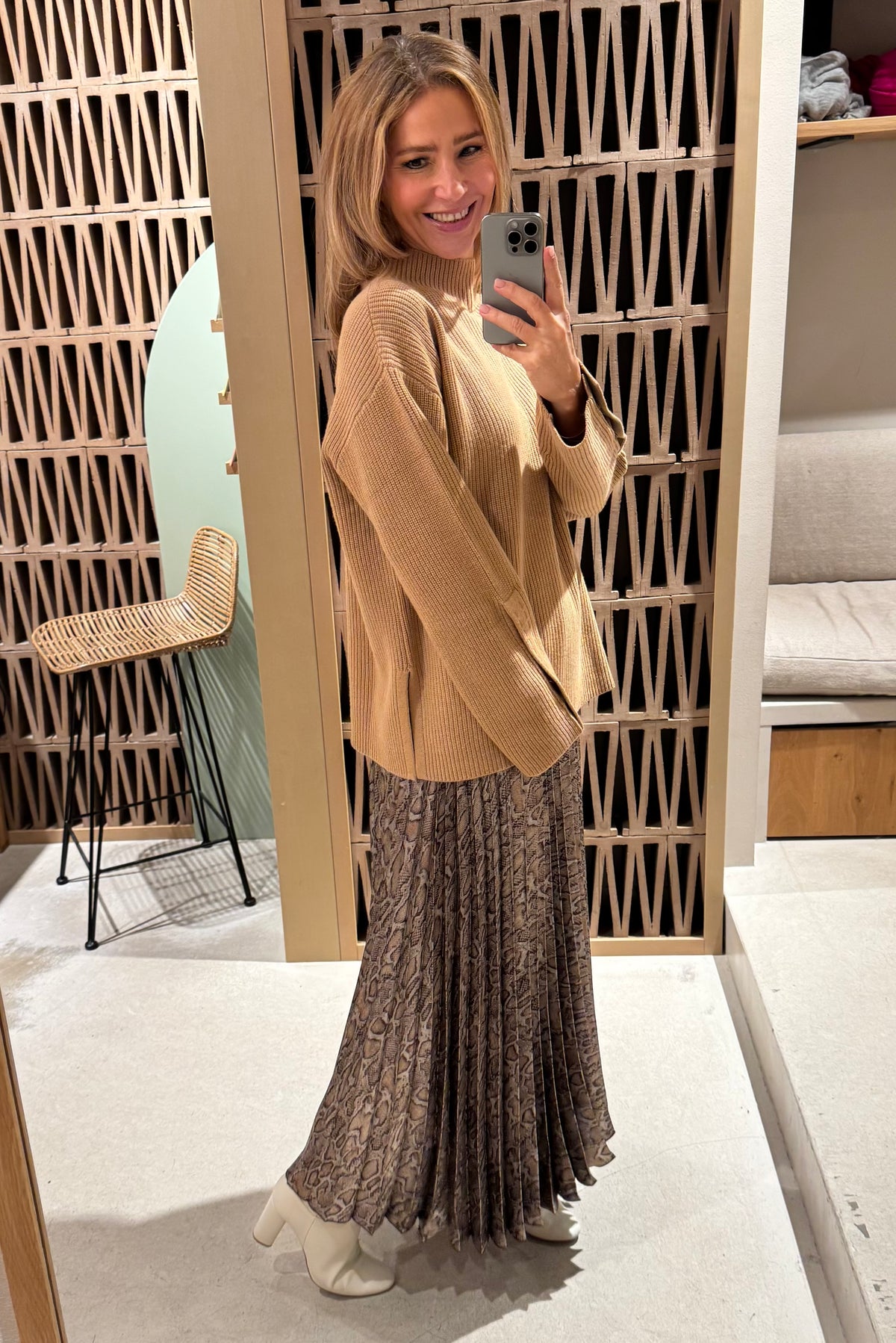PLEATED MIDI SKIRT "SNAKE" SILVER/BROWN