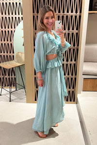 SILK COTTON DRESS WITH CUTOUTS "NYSA" MINT