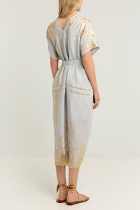 OVERSIZED KAFTAN DRESS "ROOTS" LIGHT GREY/GOLD