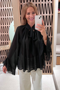 BOW TIE CHIFFON BLOUSE BLACK