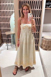 STRAPPY RAMIE MIDI DRESS "ROOTS" SAND/GOLD