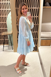 SHORT COTTON DRESS "TRIANGLE" CIEL/GOLD