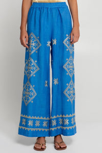 LINEN PANTS "LEFKADA" BLUE RAF/GOLD