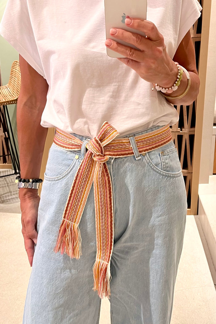 WOVEN BELT "STRIPES" ROSE/GOLD/PURPLE