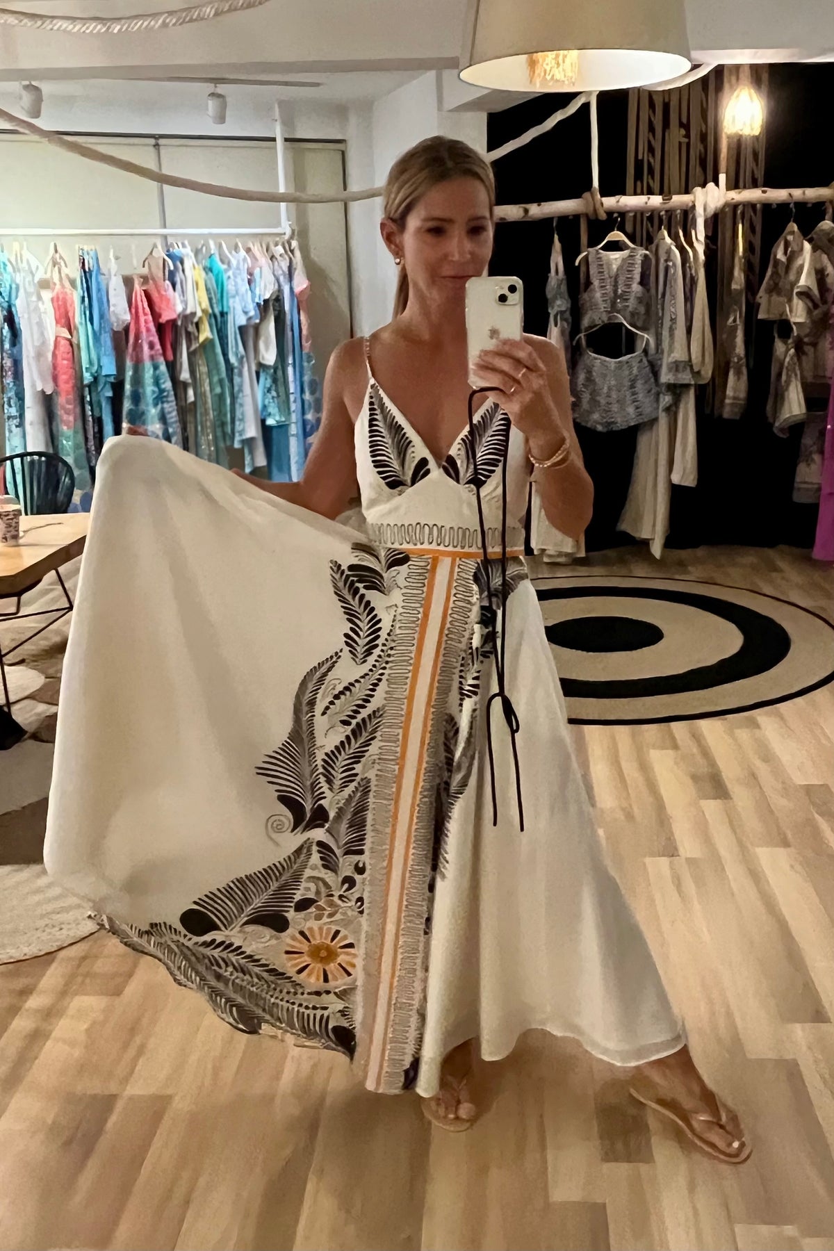 STRAPPY MIDI DRESS "ALTHEA" WHITE/BLACK/ORANGE