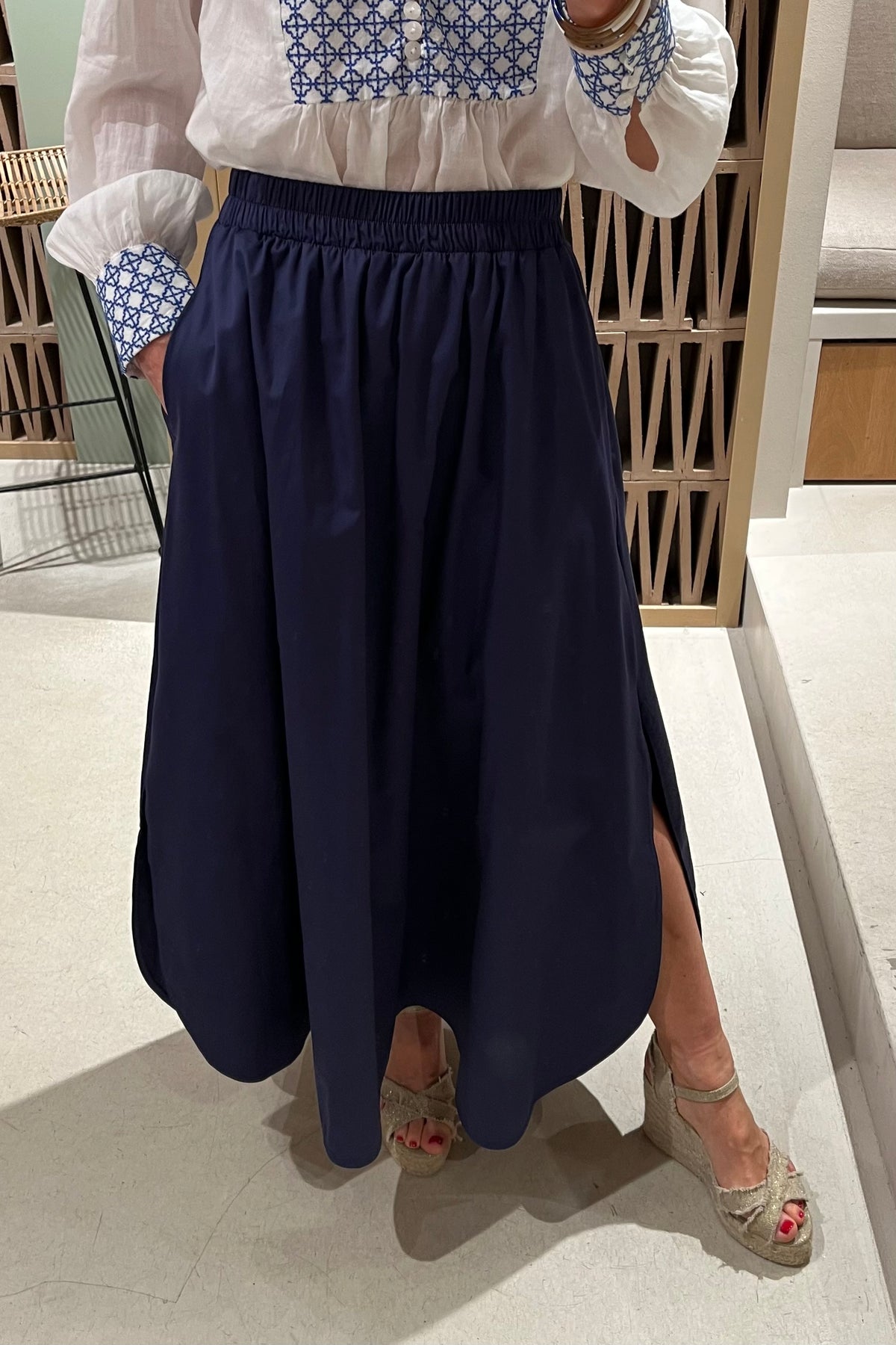 MIDI DRAWSTRING SKIRT "THASSOS" NAVY