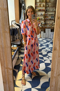 MIDI SHIRT DRESS WITH BELT "DIDO" MULTICOLOR