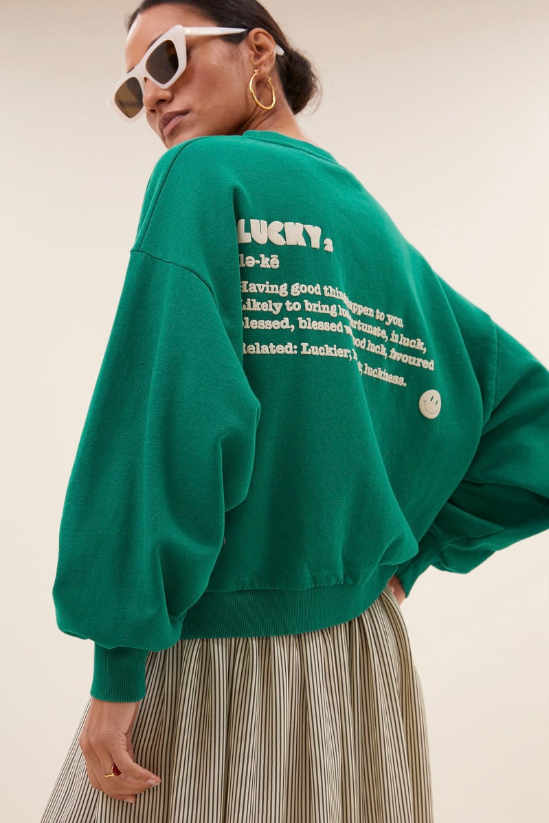 OVERSIZED COTTON SWEATER "LUCKY" PEACOCK GREEN