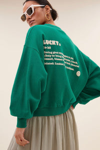 OVERSIZED COTTON SWEATER "LUCKY" PEACOCK GREEN