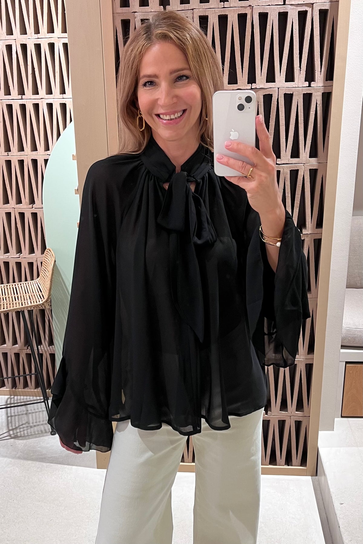 BOW TIE CHIFFON BLOUSE BLACK