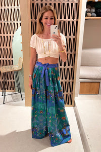 LONG WIDE LEG PANTS "ELAFONISI" GREEN/BLUE