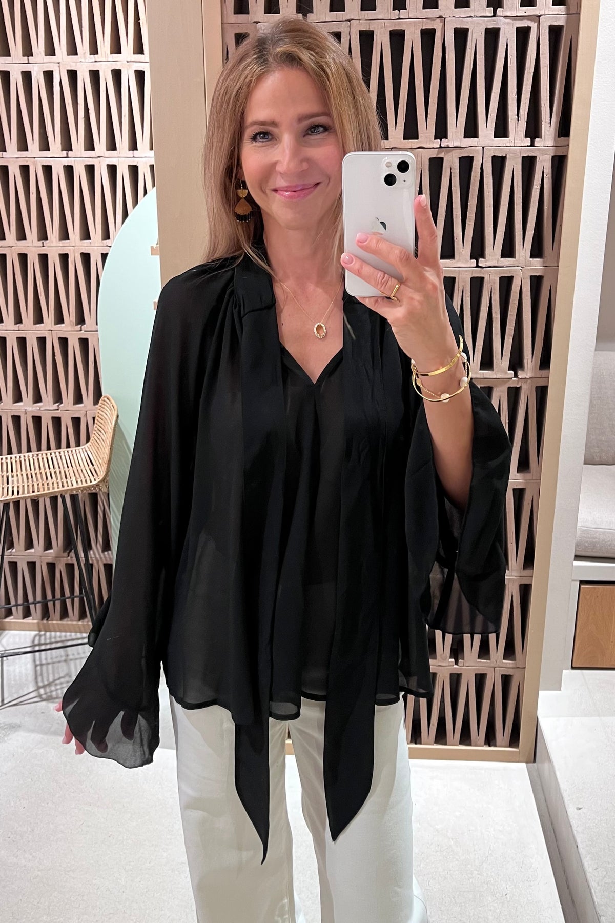 BOW TIE CHIFFON BLOUSE BLACK