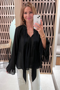 BOW TIE CHIFFON BLOUSE BLACK