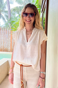 COTTON BLOUSE WITH RUFFLES "PATMOS" NATURAL