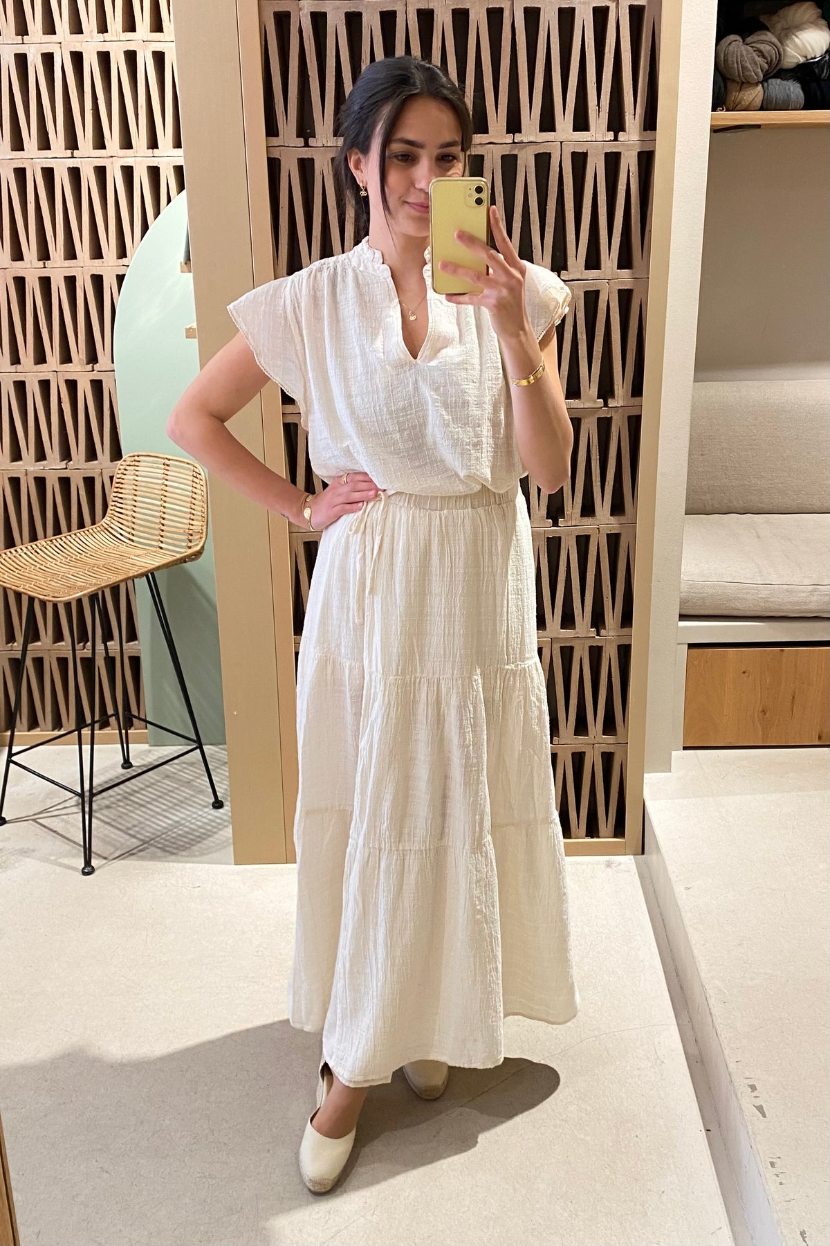 COTTON BLOUSE WITH RUFFLES "PATMOS" NATURAL